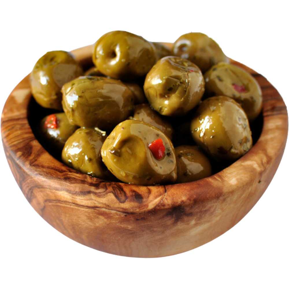 Olive verdi schiacciate condite