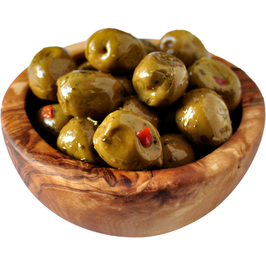 Olive verdi schiacciate condite